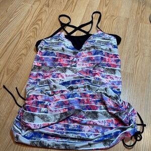 GO GOSSIP XL Colorful Swim Top Tankini with Adjustable Side Ties Strappy